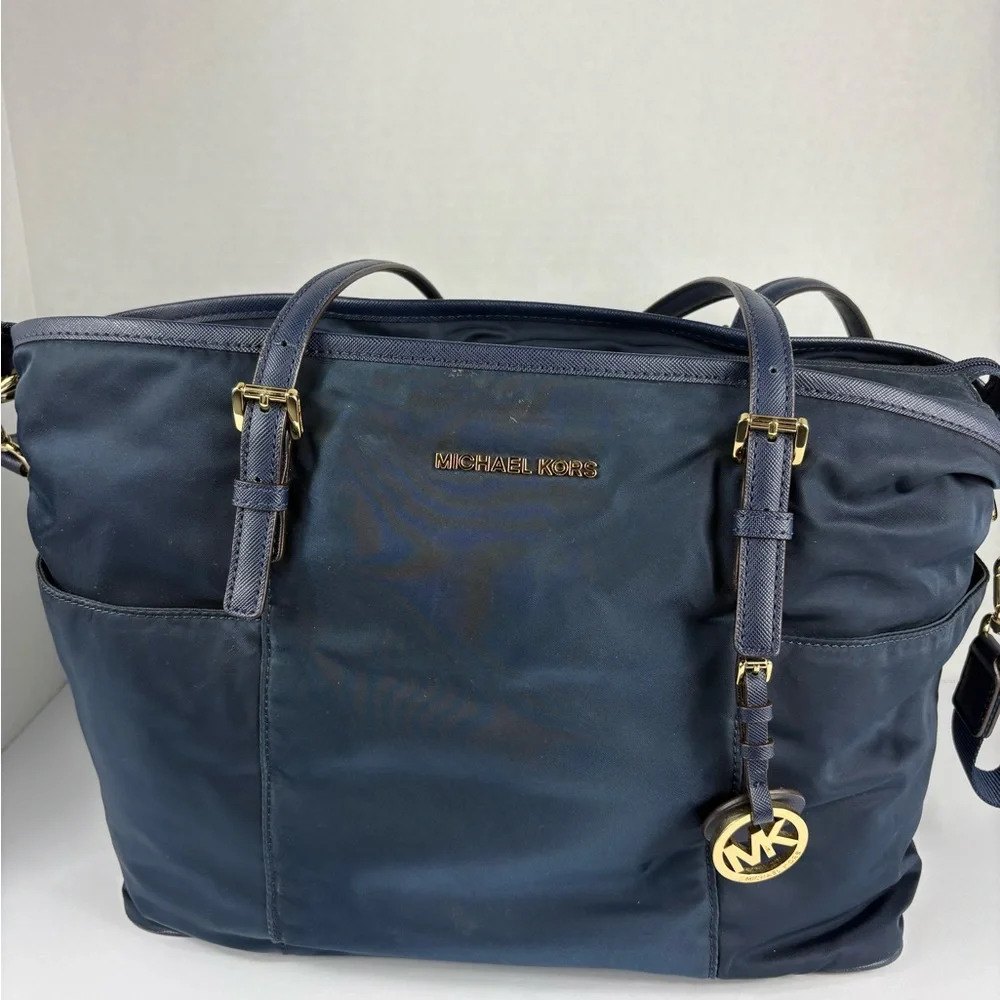 MICHAEL  KORS Navy Carry All with Gold Hardware Charm - Excellent Condition